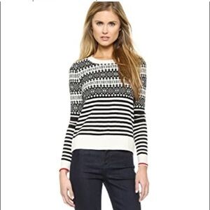 Madewell Fair Isle Striped Sweater Size Small Black And Ivory Merino Wool